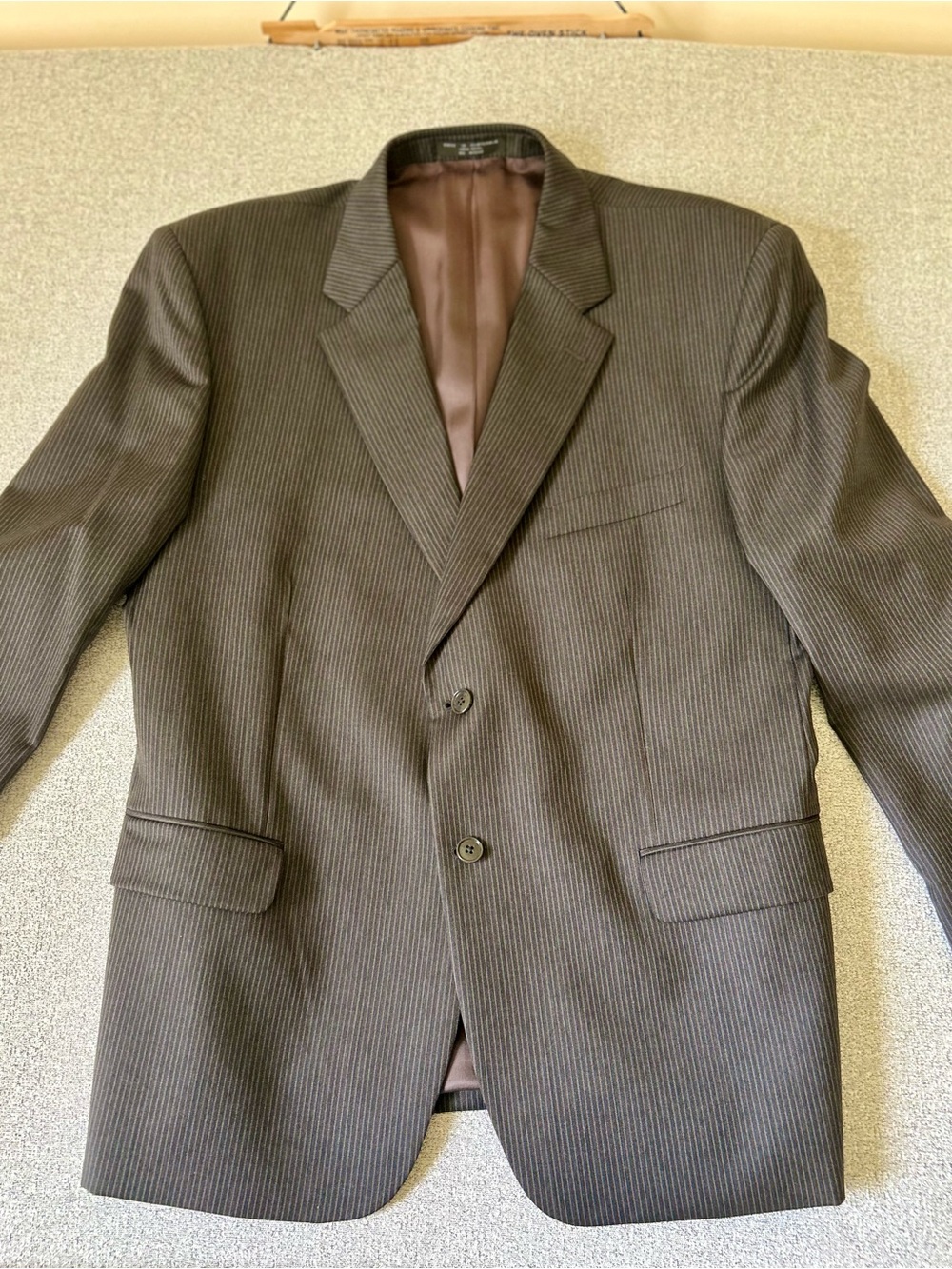 Jones New York Men's Suit Jacket Blazer 46S 100% Wool Brown Pinstripe 2-Button